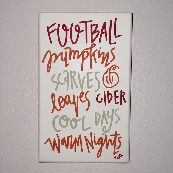 Fall Wooden Sign Football Pumpkins Scarves Leaves Cider Cool Days warm Nights - Picture 3 of 6